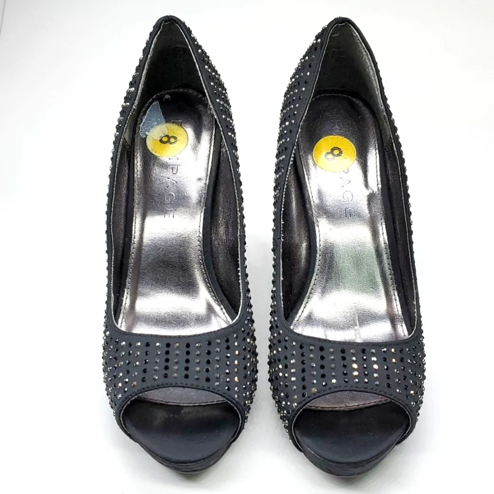 Rampage Black Silver Bling Peep Toe Pump 8
